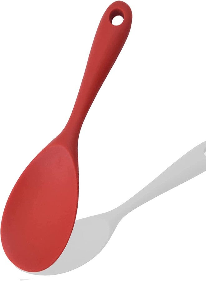 Baskety Non-Stick Rice Spoon Silicone Ladle Soup Spoon with Handle for Dining Table 22.3 x 6.8 cm (Pure Red) - Image 1